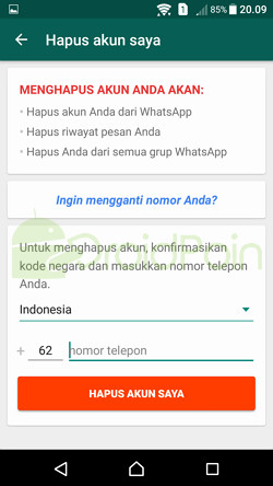Cara Menghapus Akun WhatsApp di Android