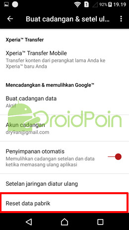 Cara Factory Reset Android