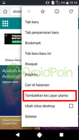 Cara Menambahkan Website ke Home Screen Android