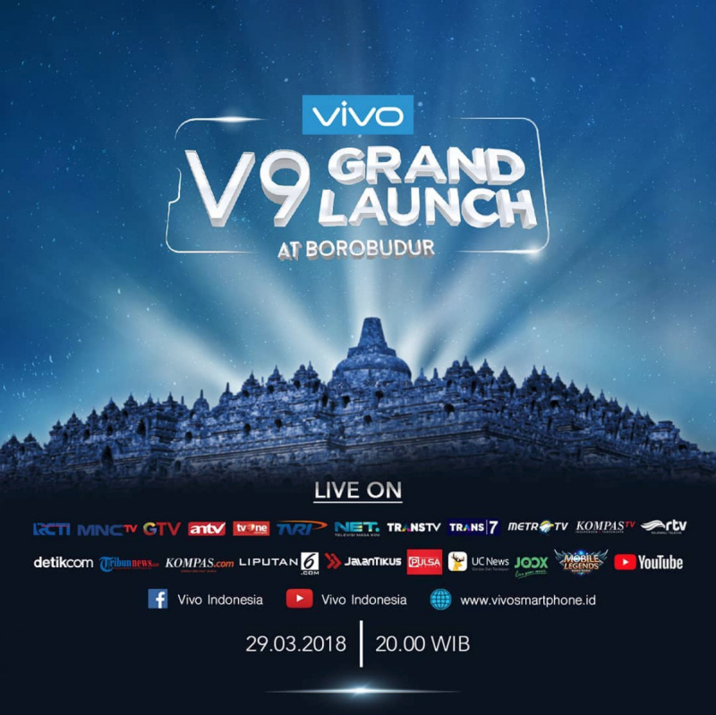 Resmi: Vivo V9 Dirilis 29 Maret 2018  Live di Borobudur!